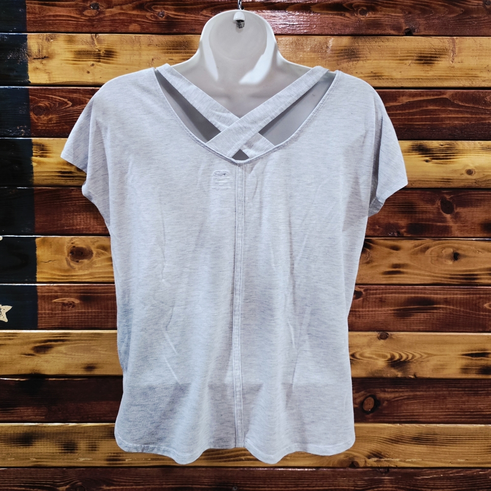Athletic Works Gray Crisscross Open Back Activewear Tee Top Small S XS